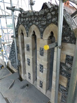 At the top of the North Transept where repairs are being made