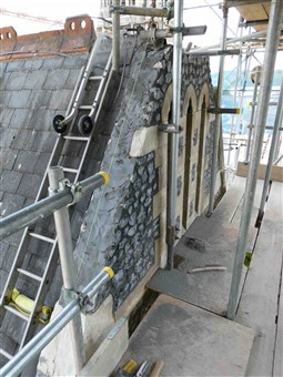 Repairs in progress at the top of the North Transept