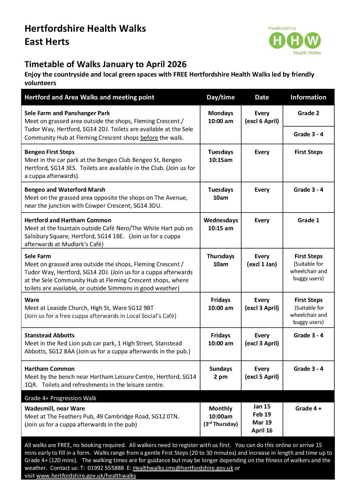 East Herts Health Walks Timeta